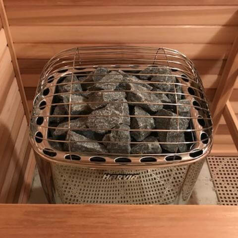 Harvia Club Electric Sauna Heater - metal basket containing sauna rocks