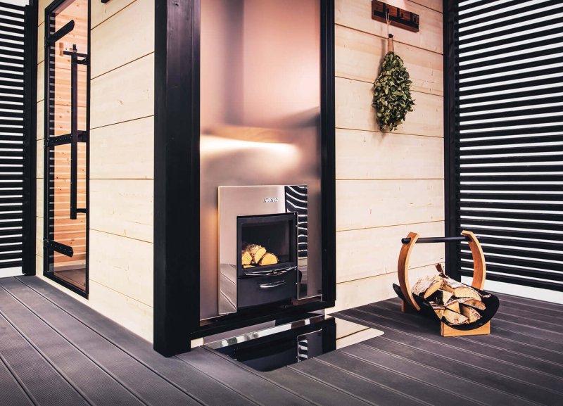 Harvia Legend 300 Duo Series Sauna Wood Burning Stove/Fireplace Combo - inside the house  with firewoods