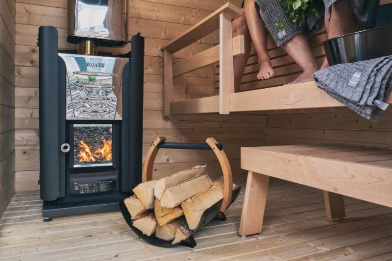 Harvia PRO 20 Series 24kW Wood Stove Sauna Heater - with people inside a sauna room