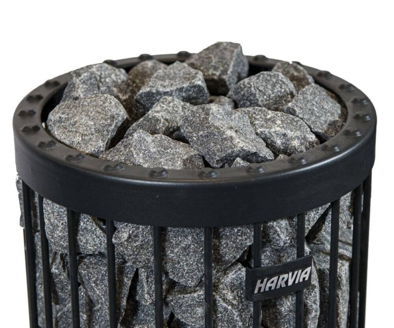 Harvia Split Face Sauna Heater Stones - top view placed inside a basket