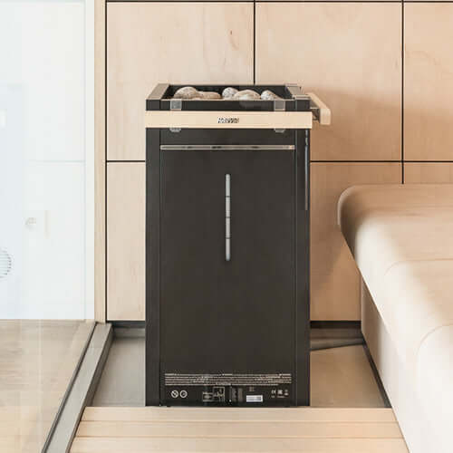 Harvia Virta Combi Series Sauna Heater - black metal box filled with rocks