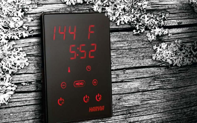 Harvia Xenio Series Digital Control for Harvia Sauna Heaters - black digital box with red lights