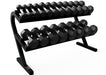 Horizontal Dumbbell Rack - with dumbbells aligned on it 