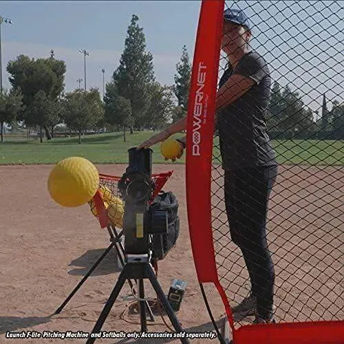 Powernet Launch F-lite Baseball and Softball Pitching Machine 1194 - a player using the machine 