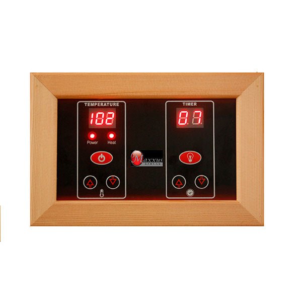 Maxxus 2-Person Low EMF FAR Infrared Sauna -  close-up of a temperature control panel