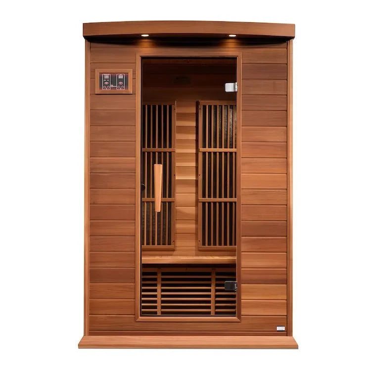 Maxxus 2-Person Near Zero EMF FAR Infrared Sauna - panelled wall