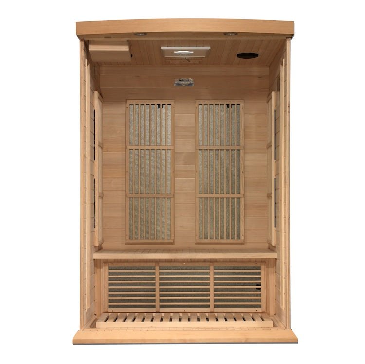 Maxxus 2-Person Near Zero EMF FAR Infrared Sauna - inside view with bench