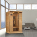 Maxxus 2-Person Near Zero EMF FAR Infrared Sauna - indoors next to a couch