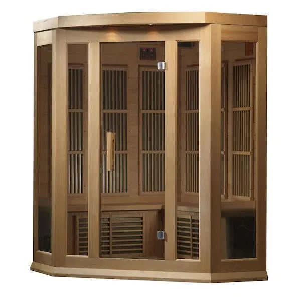 Maxxus 3-Person Corner Low EMF FAR Infrared Sauna - glass door with handle