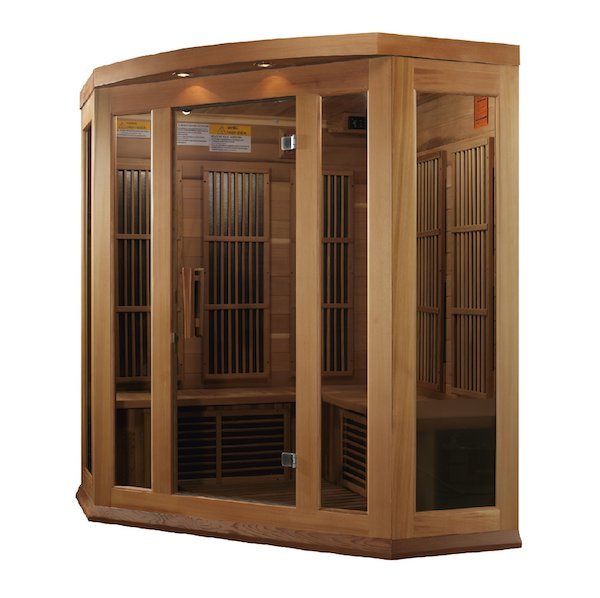 Maxxus 3-Person Corner Low EMF FAR Infrared Sauna - glass door with handle