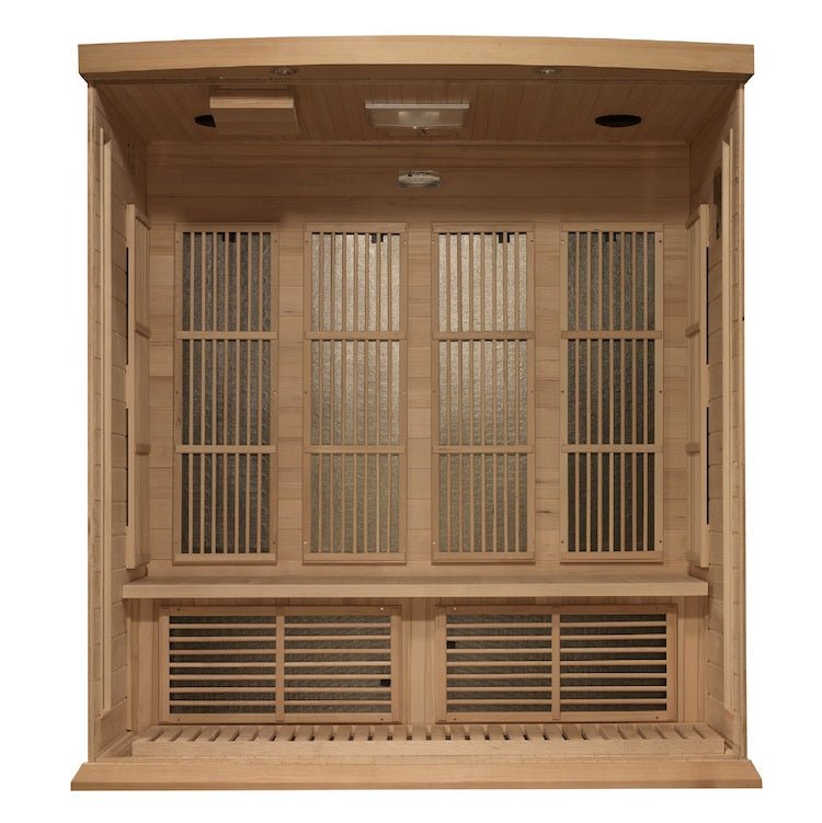 Maxxus 4-Person Near Zero EMF FAR Infrared Sauna - inside view with bench 