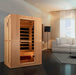 Maxxus Serenity 2-Person Low EMF FAR Infrared Sauna - indoors next to a couch