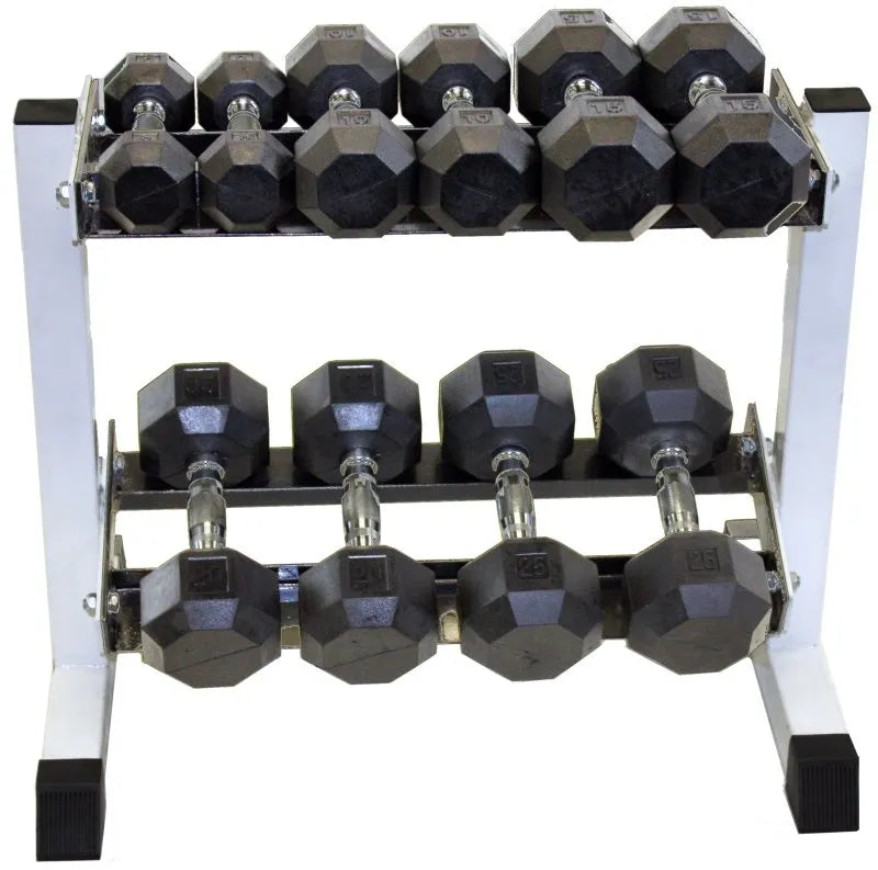Miniature 2 tier, 5 pair Dumbbell Rack - with different sizes of dumbbells