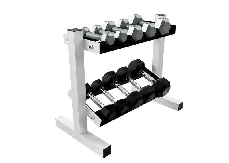 Miniature 2 tier, 5 pair Dumbbell Rack - with dumbbells on it