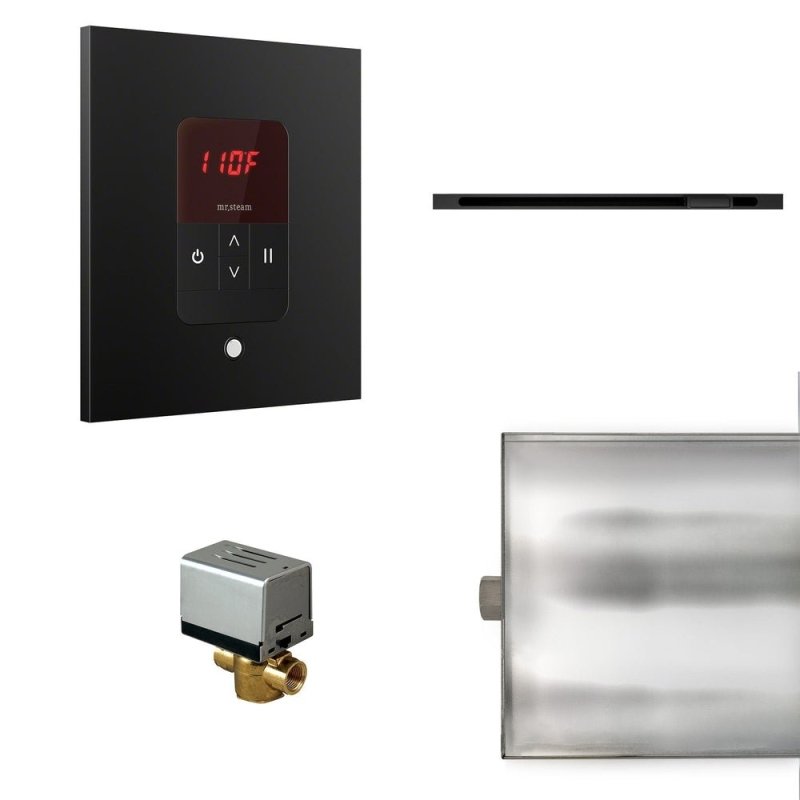 Mr. Steam Basic Butler Linear Steam Shower Control Package with iTempo Control and Linear SteamHead Square - matte black finish