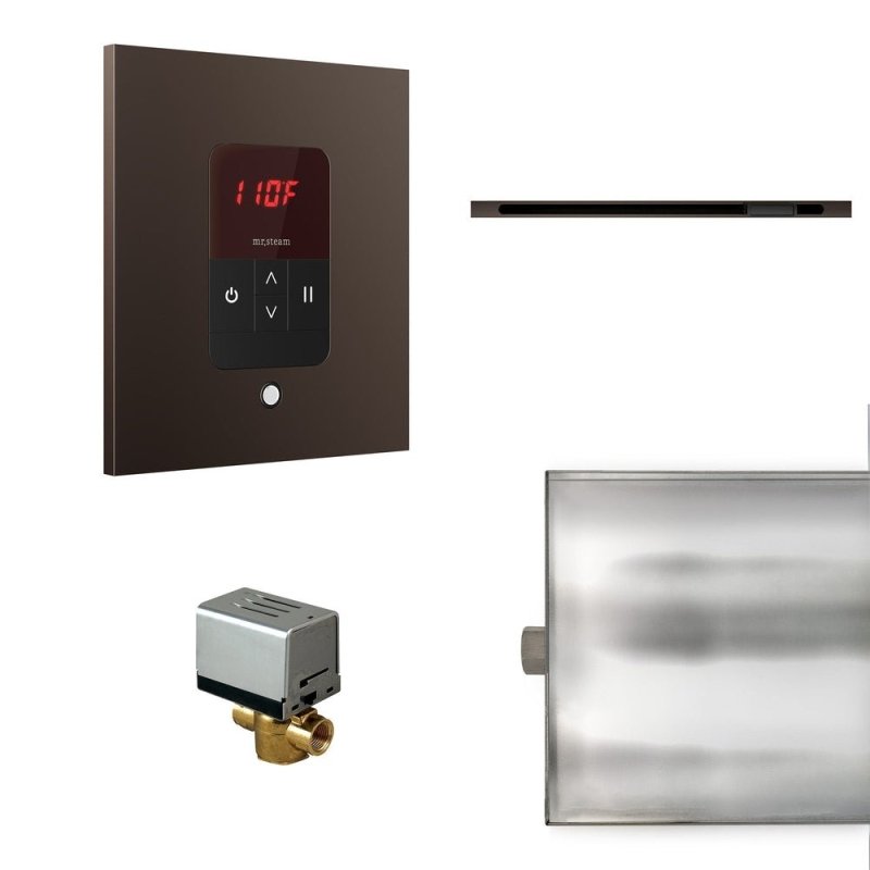 Mr. Steam Basic Butler Linear Steam Shower Control Package with iTempo Control and Linear SteamHead Square - dark bronze finish