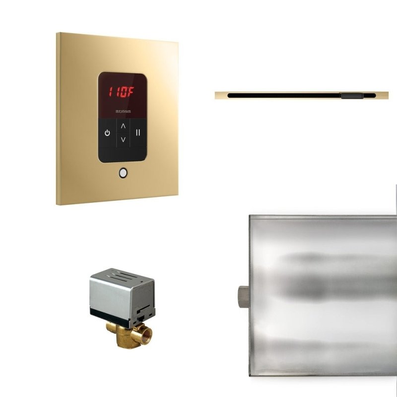 Mr. Steam Basic Butler Linear Steam Shower Control Package with iTempo Control and Linear SteamHead Square - brass finish