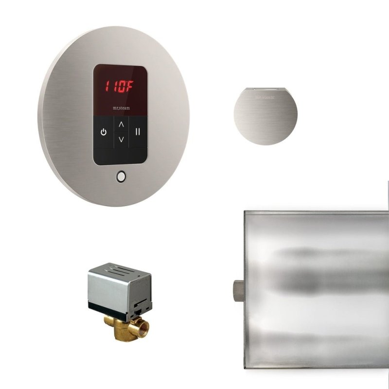 Mr. Steam Basic Butler Steam Shower Control Package with iTempo Control and Aroma Designer SteamHead Round - white finish