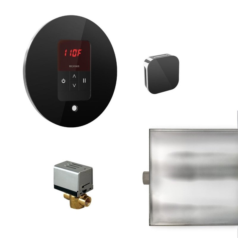 Mr. Steam Basic Butler Steam Shower Control Package with iTempo Control and Aroma Designer SteamHead Round - black finish