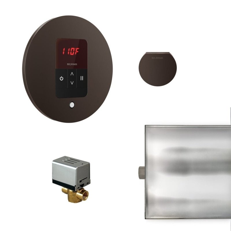 Mr. Steam Basic Butler Steam Shower Control Package with iTempo Control and Aroma Designer SteamHead Round - dark bronze finish