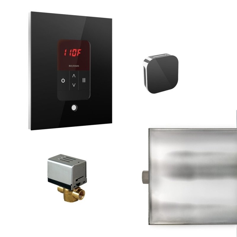 Mr. Steam Basic Butler Steam Shower Control Package with iTempo Control and Aroma Designer SteamHead Square - Finish: Glass Black