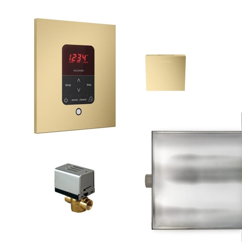 Mr. Steam Basic Butler Steam Shower Control Package with iTempo Control and Aroma Designer SteamHead Square - Finish: Satin Brass