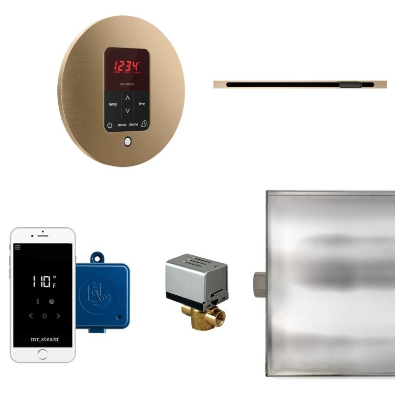 Mr. Steam Butler Linear Steam Shower Control Package with iTempoPlus Control and Linear SteamHead Round - Finish: Brushed Bronze, Glass Black, Brushed Nickel, Matte Black, Oil Rubbed Bronze, Polished Brass, Polished Chrome, Polished Nickel, Custom Plated/