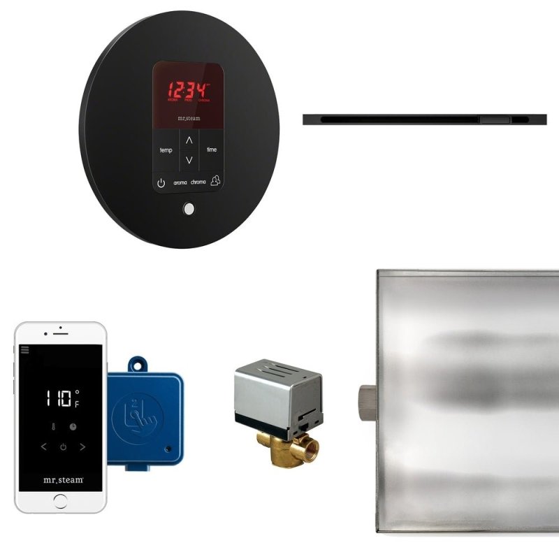 Mr. Steam Butler Linear Steam Shower Control Package with iTempoPlus Control and Linear SteamHead Round - Finish: Brushed Bronze, Glass Black, Brushed Nickel, Matte Black, Oil Rubbed Bronze, Polished Brass, Polished Chrome, Polished Nickel, Custom Plated/