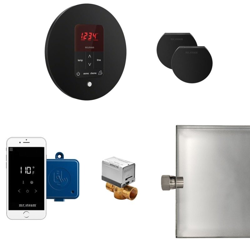 Mr. Steam Butler Max Steam Shower Control Package with iTempoPlus Control and Aroma Designer SteamHead Round - Finish: Brushed Bronze, Glass Black, Brushed Nickel, Matte Black, Oil Rubbed Bronze, Polished Brass, Polished Chrome, Polished Nickel, Custom Pl