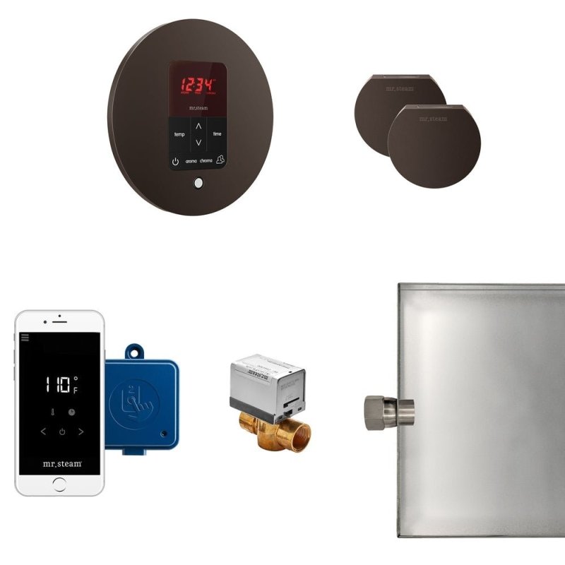 Mr. Steam Butler Max Steam Shower Control Package with iTempoPlus Control and Aroma Designer SteamHead Round - Finish: Brushed Bronze, Glass Black, Brushed Nickel, Matte Black, Oil Rubbed Bronze, Polished Brass, Polished Chrome, Polished Nickel, Custom Pl