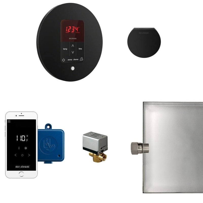 Mr. Steam Butler Steam Shower Control Package with iTempoPlus Control and Aroma Designer SteamHead Round - Finish: Brushed Bronze, Glass Black, Brushed Nickel, Matte Black, Oil Rubbed Bronze, Polished Brass, Polished Chrome, Polished Nickel, Custom Plated