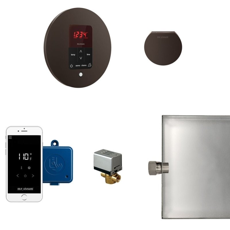 Mr. Steam Butler Steam Shower Control Package with iTempoPlus Control and Aroma Designer SteamHead Round - Finish: Brushed Bronze, Glass Black, Brushed Nickel, Matte Black, Oil Rubbed Bronze, Polished Brass, Polished Chrome, Polished Nickel, Custom Plated