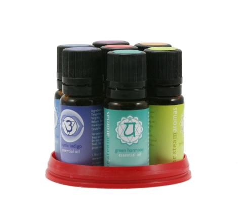 Mr. Steam Chakra Aroma Oil 7 Pack 10 mL Bottle - Bottles in a red tie