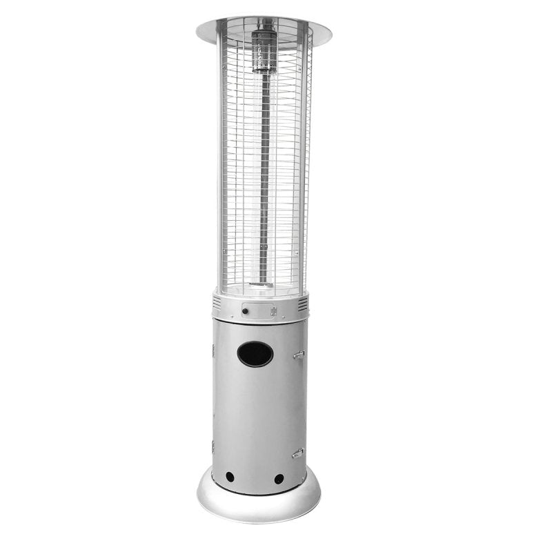 Outdoor Patio Cylinder Propane Space Heater with Adjustable Thermostat - Silver front view photo