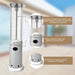 Outdoor Patio Cylinder Propane Space Heater with Adjustable Thermostat - Silver - front view with zoom photo of each part and list of features.