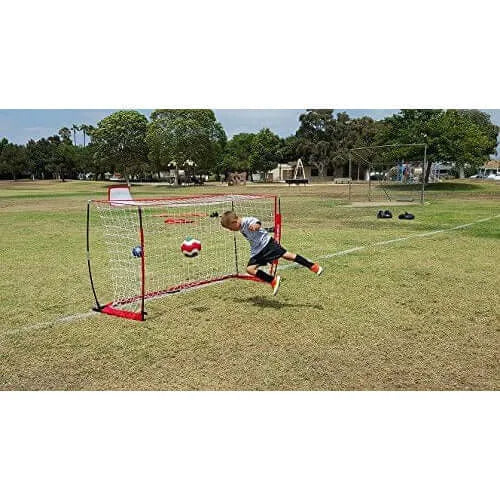 A child playing soccer using Powernet Soccer Goal 8x4 Portable Bow Style Net S002