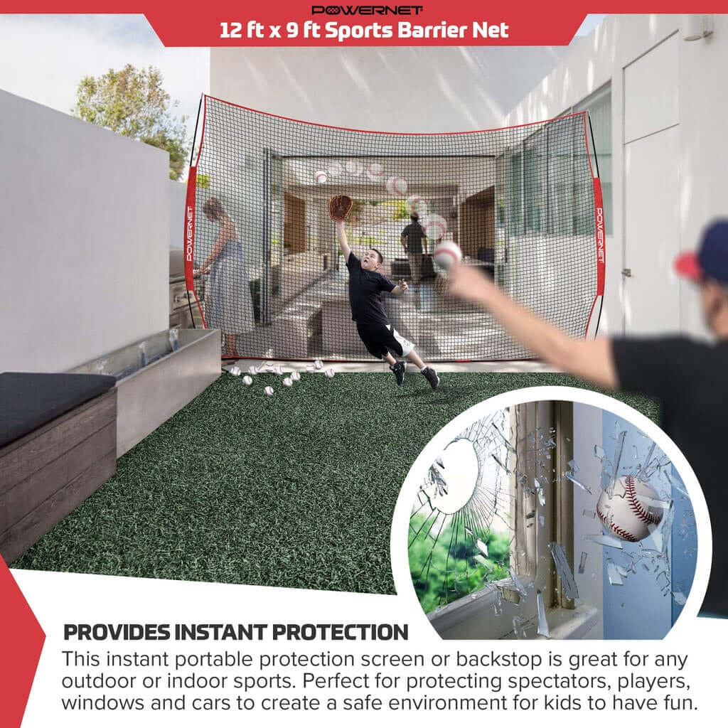 Powernet 12x9 Sports Barrier Net 1021 - boy catching a ball