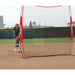 A girl playing outdoors beside Powernet 7x7 FT Pitch-Thru Protection Screen for Softball 49 SQFT Barrier 1090