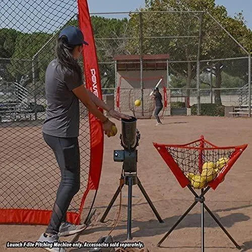 Powernet Launch F-lite Baseball and Softball Pitching Machine 1194 - with people playing baseball