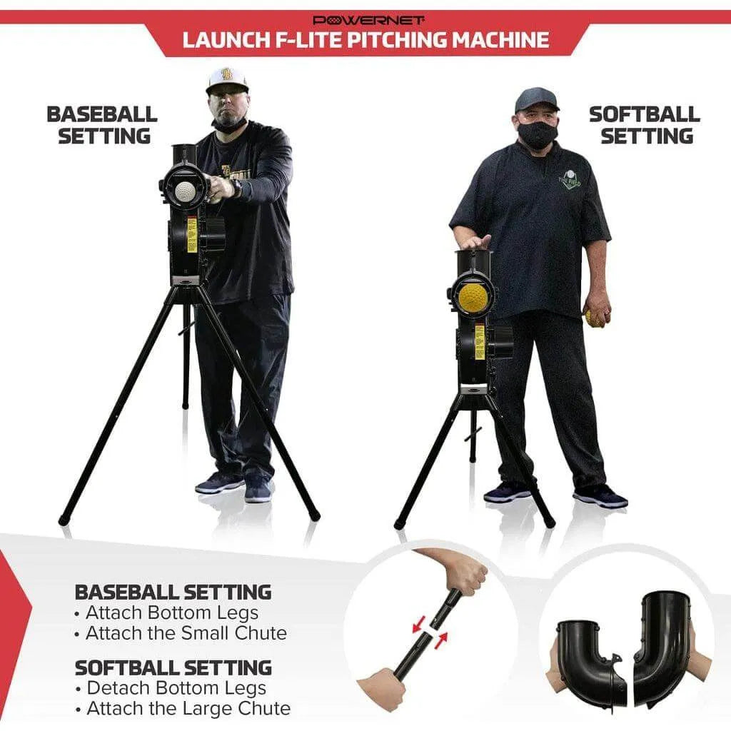 Powernet Launch F-lite Baseball and Softball Pitching Machine 1194 - men showing different settings 