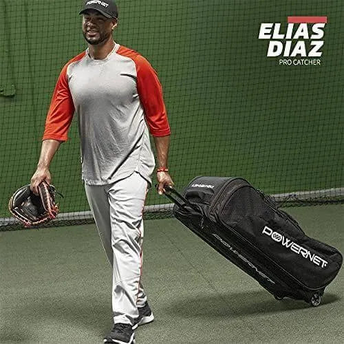 Powernet Optimus Catcher's Bag B013 - man wheeling in a black bag 