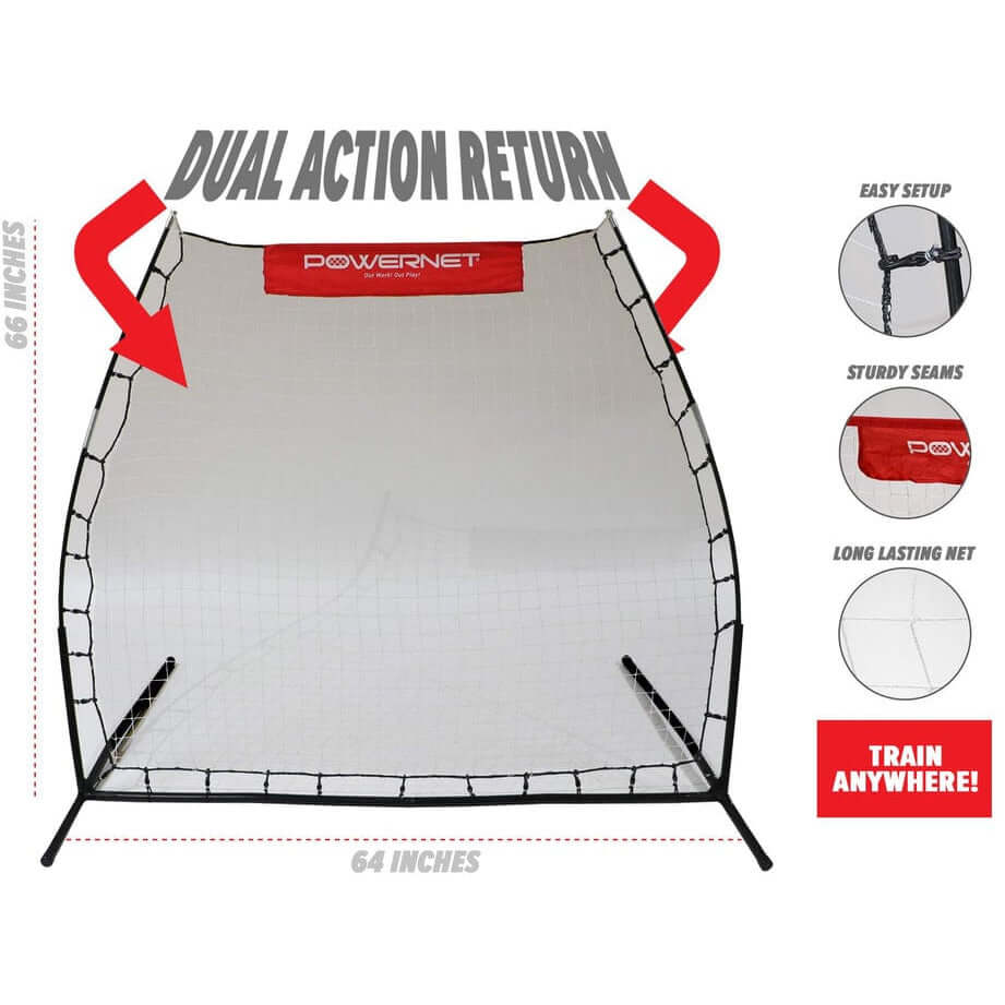 Powernet Rebounder Training Net 1125 - A training net with "Dual Action Return" labeled
