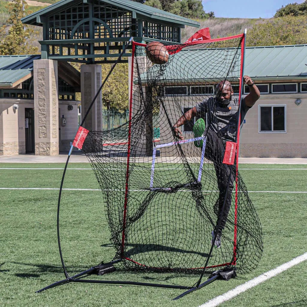 Powernet Sideline Trainer 7 x 4 FT Football Kicking Net 1198 - man kicking a football