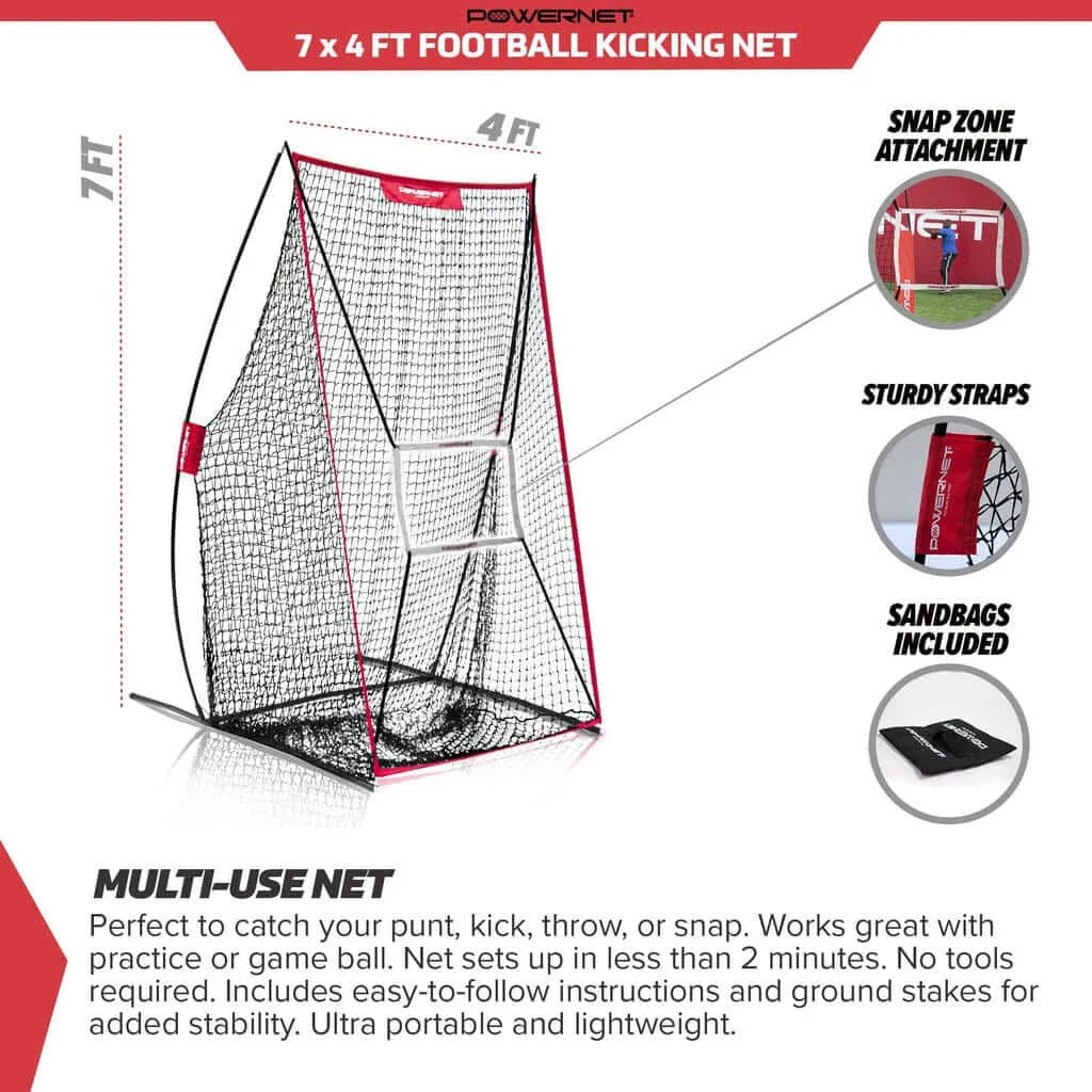 Powernet Sideline Trainer 7 x 4 FT Football Kicking Net 1198 - parts and measurements illustration 