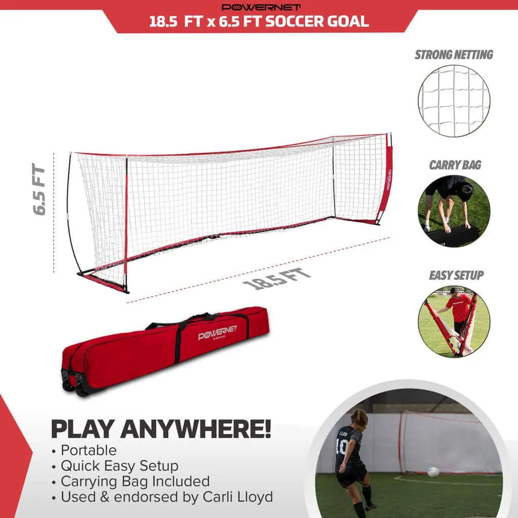 Powernet Soccer Goal 18.5' x 6.5' Portable Bow Style Net S023 - parts and measurements illustration 