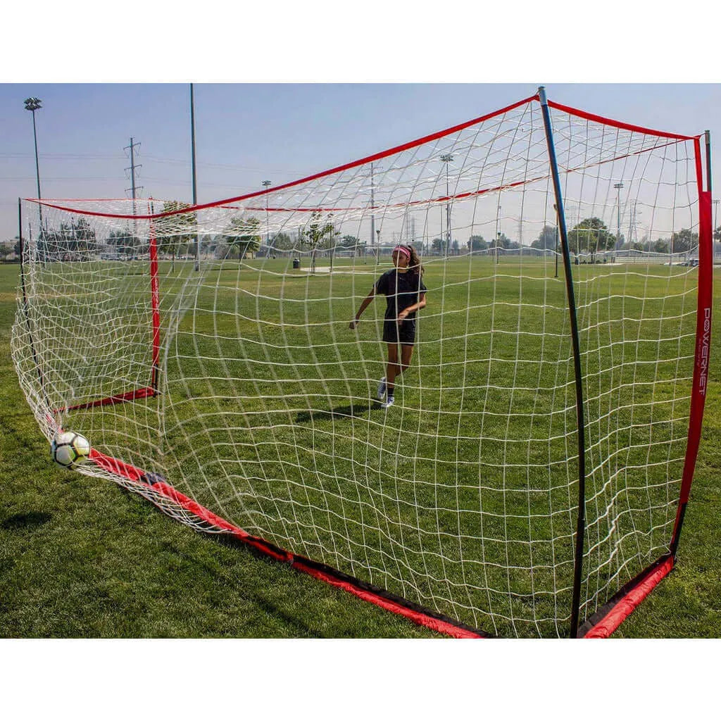 Powernet Soccer Goal 18.5' x 6.5' Portable Bow Style Net S023 - woman net to the net 