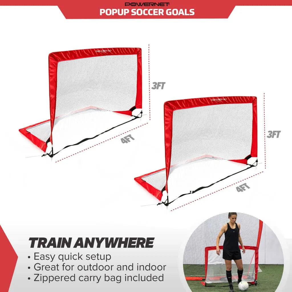 Powernet Soccer Popup Net Portable Goal 4'x3' (PAIR) S004 - Soccer goal displayed with clear measurements for width and height