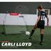 Powernet Rebounder Training Net 1125 - Carli Lloyd is poised to kick a soccer ball towards a training net