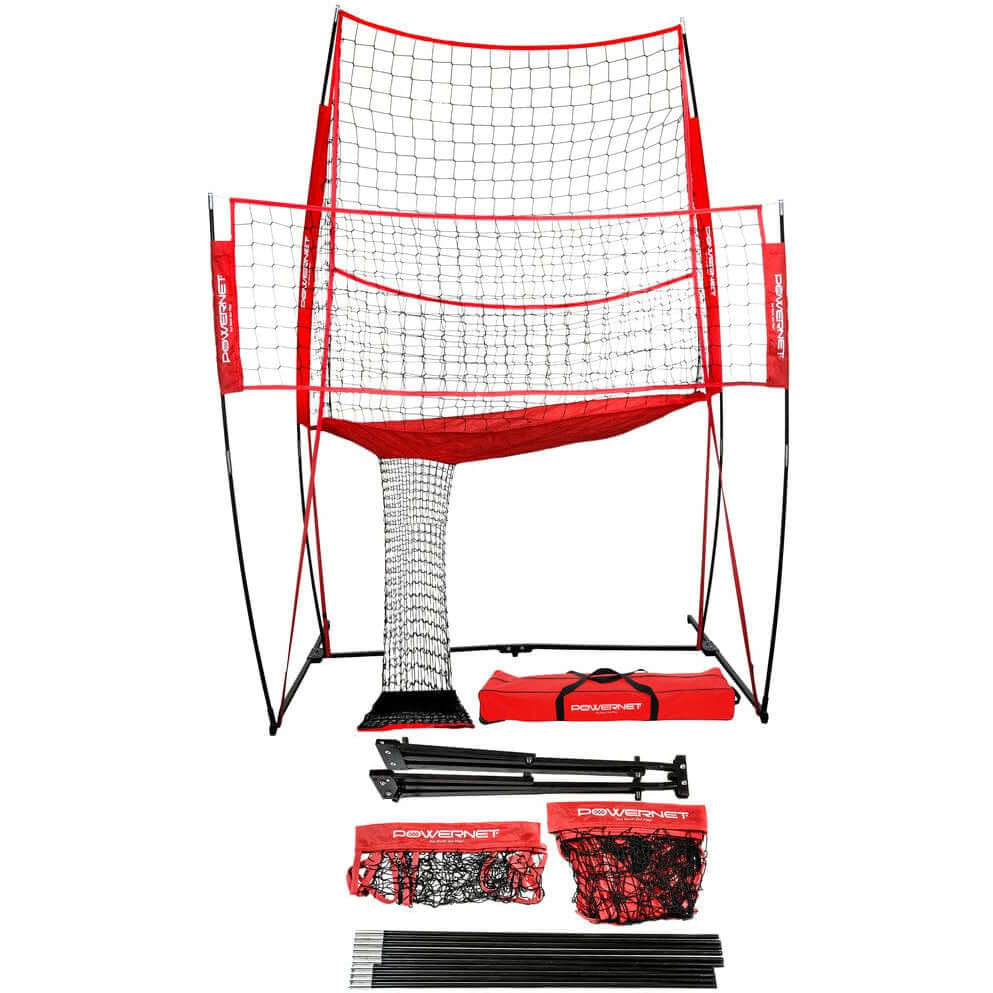 Powernet Volleyball Practice Net Station 8'x 11' V001 - front view with parts 