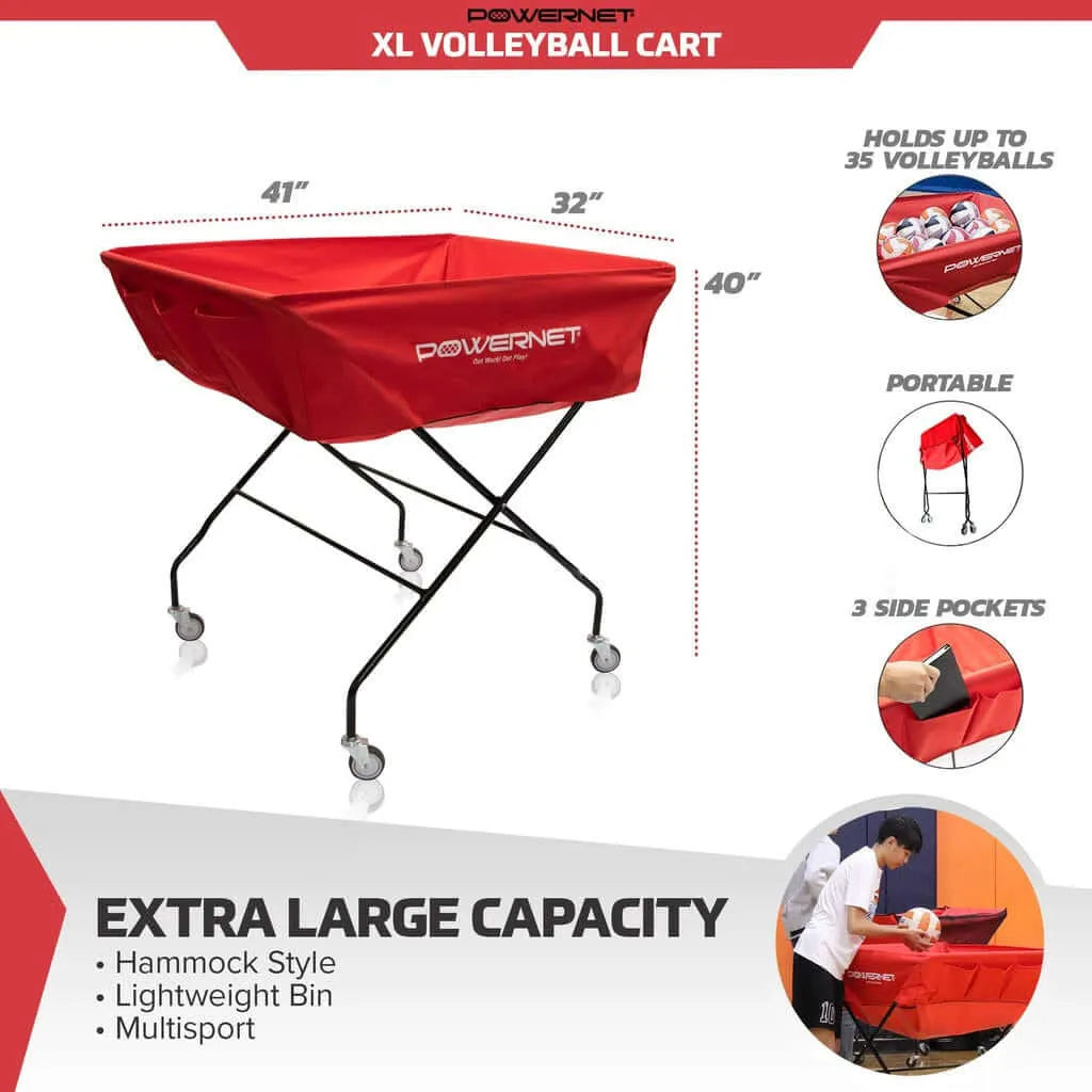 Powernet Volleyball Wheeled Cart XL 1189 - parts and measurements illustration 